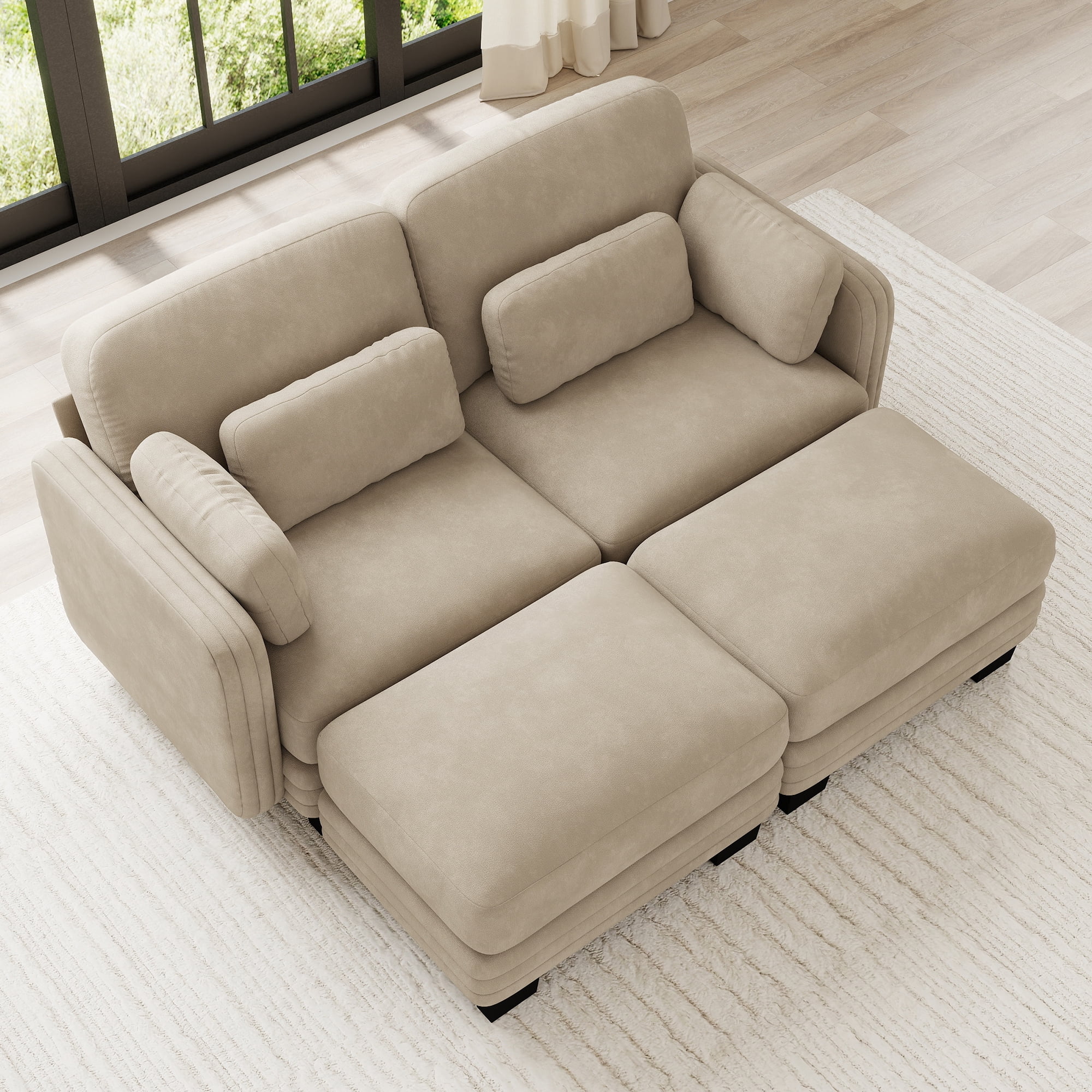 70" Modern Modular 2 Seater Loveseat Sofa Couch with 2 Ottoman and 4 Pillows