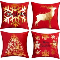Red Christmas Decorations Gold Throw Pillow Covers 16x16 Set of 4 Snowflakes Reindeer Decorative Cushion Cases Xmas Golden Decor for Couch Sofa Bedroom