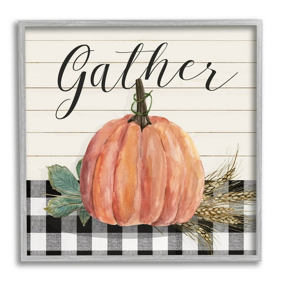 Stupell Industries Gather Seasonal Botanical Pumpkin Graphic Art Gray Framed Art Print Wall Art, Design by Livi Finn