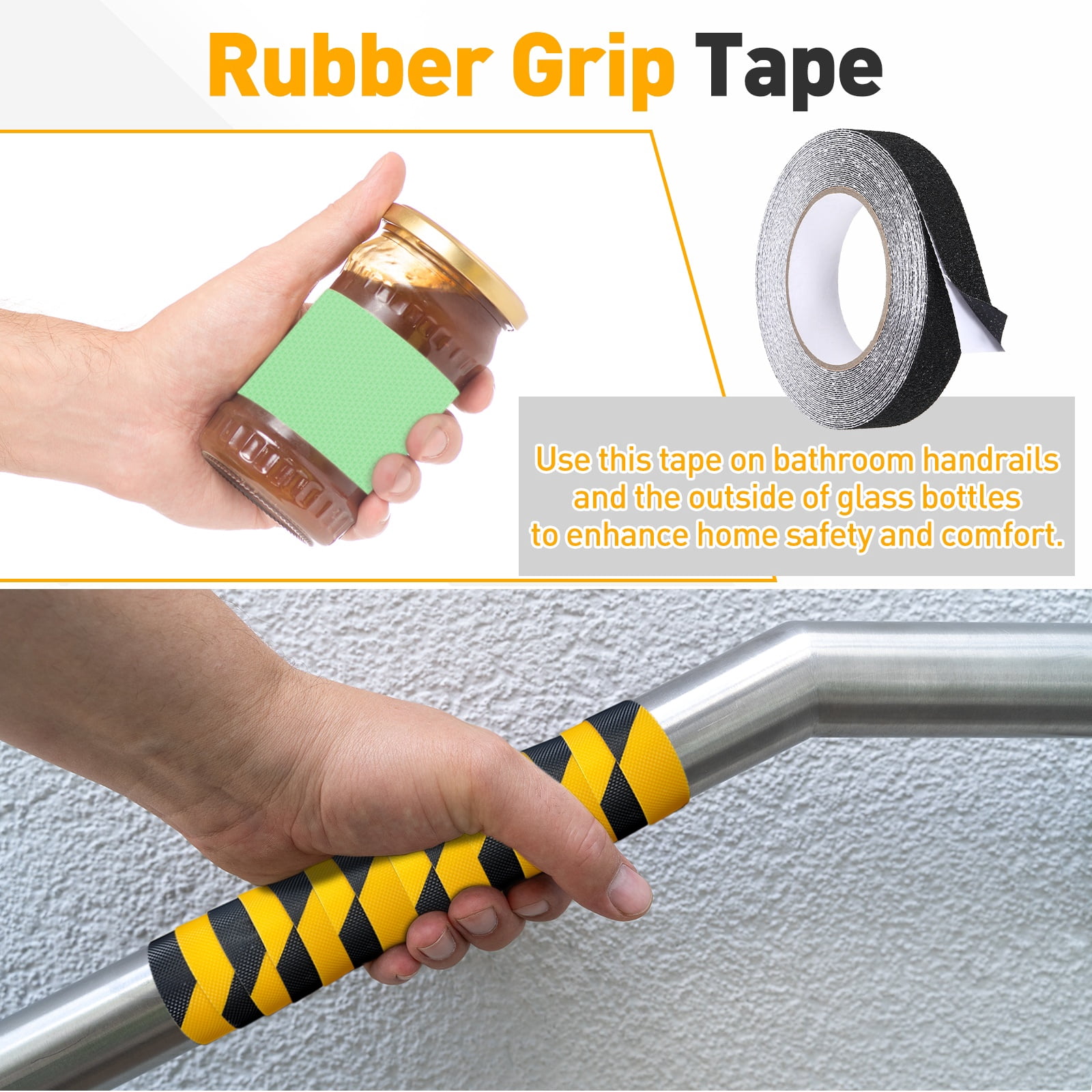 Uxcell 2 Pack Rubber Grip Tape, 1 in x 33 ft Non-Slip Tape with Texture Waterproof Adhesive Non-Abrasive Grip Tapes for DIY Tools, Indoor & Outdoor Stair Steps, Ramp, Black