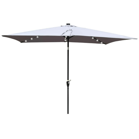 UBesGoo 10x6.5ft Rectangular Patio Solar LED Lighted Outdoor Umbrellas with Crank and Push Button Tilt for Garden Backyard Pool Swimming Pool Light Grey