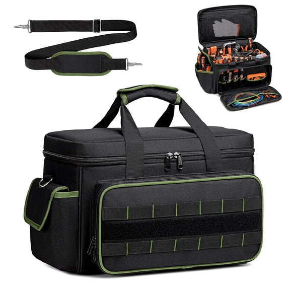 Ataujin Tool Bag for Men, Portable Tool Box Organizer Storage Bag, 17-Inch Durable Oxford Tool Tote with Padded Handle & Adjustable Shoulder Strap for Electrician, Carpenter, Handyman