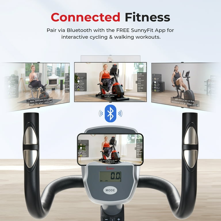 Sunny Health Fitness Magnetic Indoor Recumbent Cycling Bike Essentials Series w Smart Bluetooth FREE SunnyFit App SF RB422003