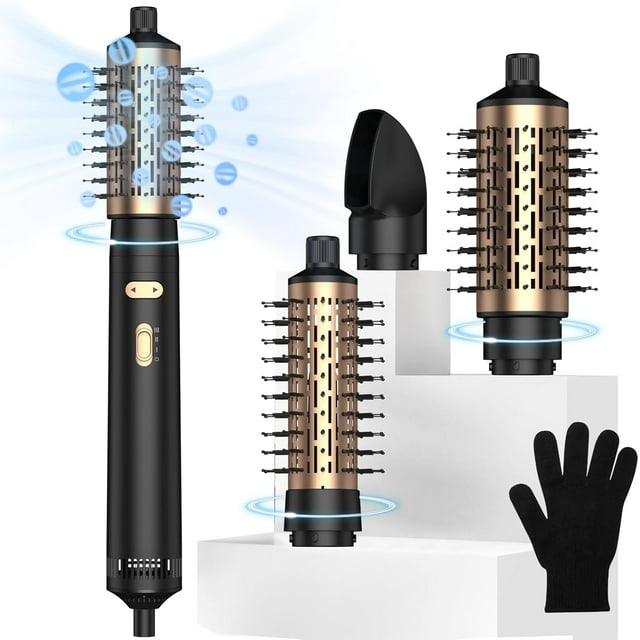 Brosse Sèche-Cheveux Rotative, Brosse à Air Chaud Rotative 3 en 1 avec Brosse Détachable (2 Pouces et 1,5 Pouces), 3 Niveaux de Chaleur et 2 Vitesses, Sèche-Cheveux Rotatif Rotatif pour Boucles, Droit
