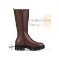 thumbnail image 6 of BLISSFUL STEP Women's Boots Mid Calf Chelsea Boots Platform Block Heel Faux Leather Bootss Burgundy 11, 6 of 7