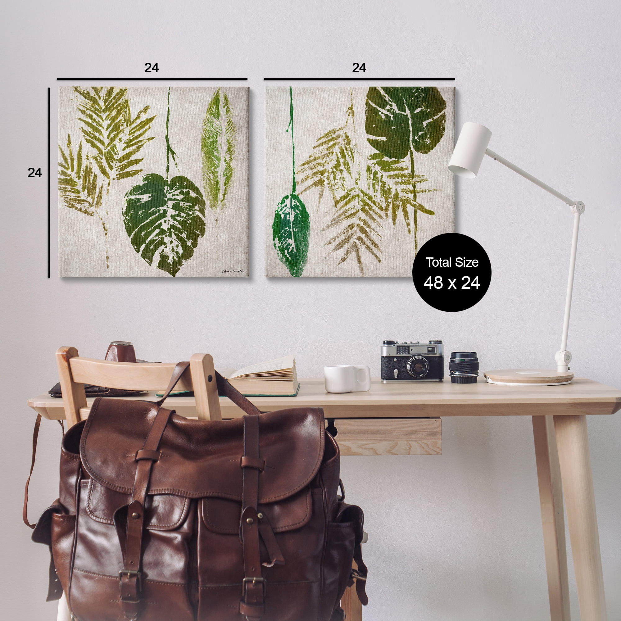 Stupell Industries Monstera Stamped Palm Leaves Plants & Flowers Painting Wrapped Canvas Art Print Wall Art, 24 x 24, Set of 2