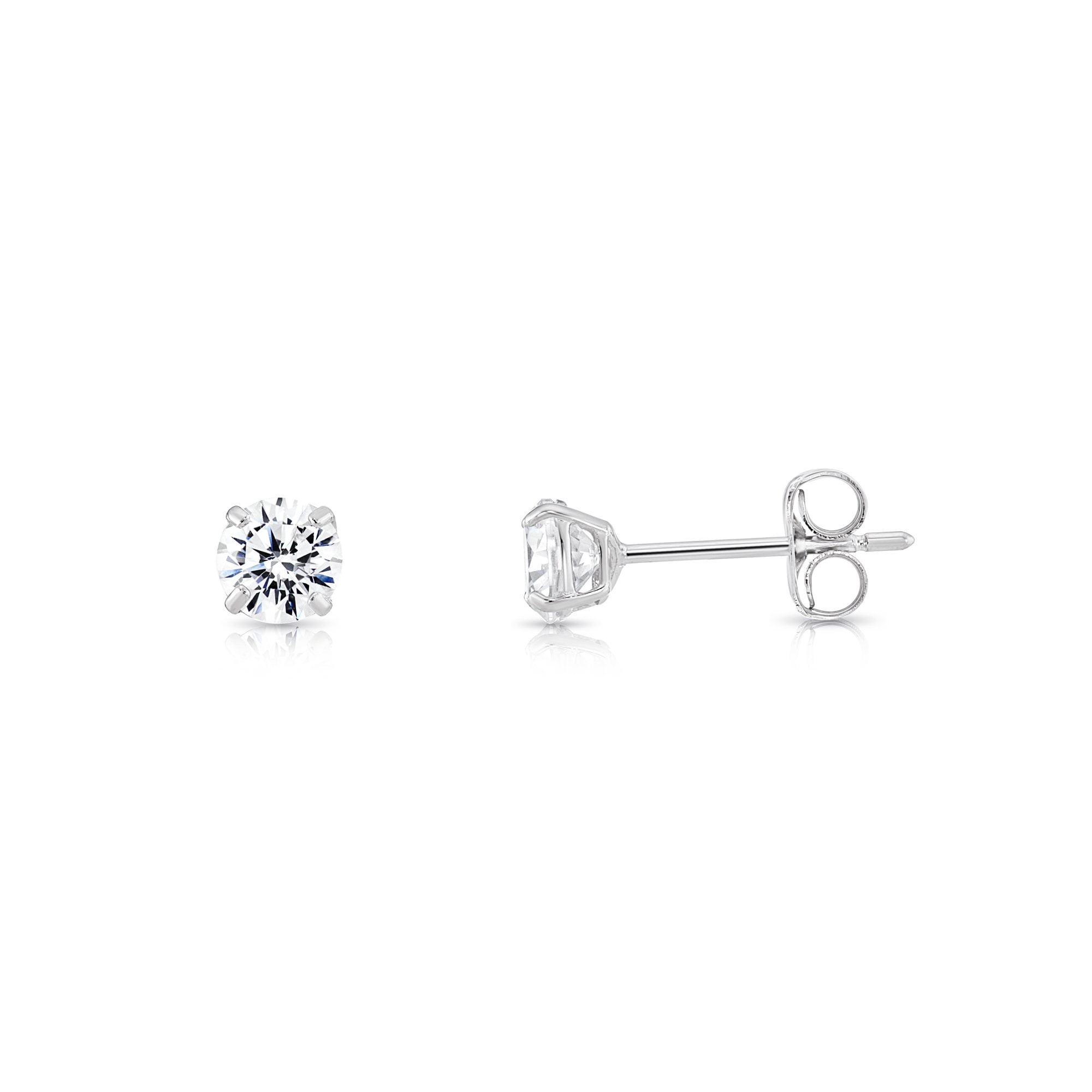 Tilo Jewelry 10K White Gold Solitaire Round CZ Stud Post Earrings with Secure Push-backs | 4mm | Classic Everyday Earrings | Women, Men, Unisex