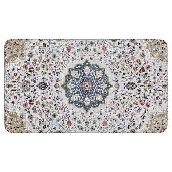 Boho Light Blue Country Rug with Vintage Pattern Welcome Door Mat Decorative Doormat Farmhouse Low-Profile Floor Rug Switch Mat for Home Indoor Outdoor Decorations 17 X 30 Inch