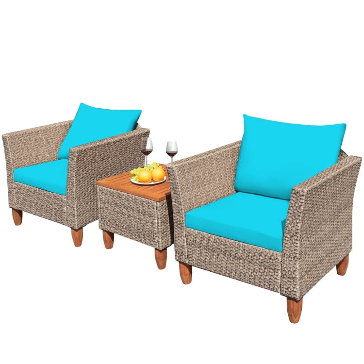 Aimee Lii 3 Pcs Outdoor Patio Rattan Furniture Set with Coffee Table, Modern Patio Furniture, Turquoise Aimee Lii 3 Pcs Outdoor Patio Rattan Furniture Set with Coffee Table, Modern Patio Furniture, Turquoise