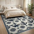 thumbnail image 3 of ODIKA 8'x10' Washable Area Rug And Whale Motif With Vintage Compass Accents Nautical Anchor Refined Structured for Dining Room, Large Office, Lounge, Non-Slip Chair-Friendly Mat, 3 of 7