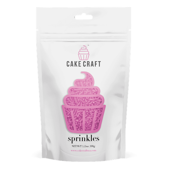 Cake Craft Pink Sugar Strand Sprinkles (Jimmies), 100g, Pretty Pink Sprinkles for Cakes, Cupcakes, Cookies & More,Soft Color & Sweet Crunch