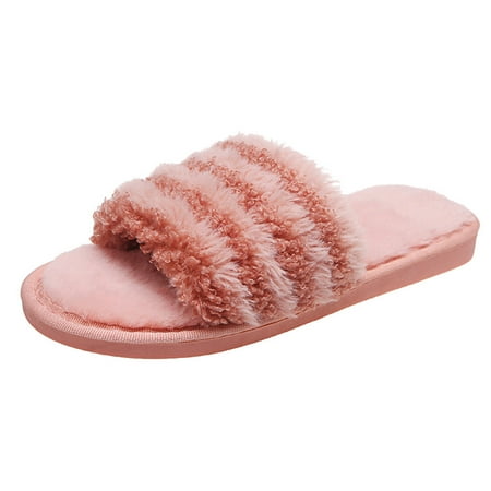 

WANYNG slippers for women Women s Fashion Round Toe Flat Color Matching Large Size Plush Casual Slippers Women Shoes Pink 36-37