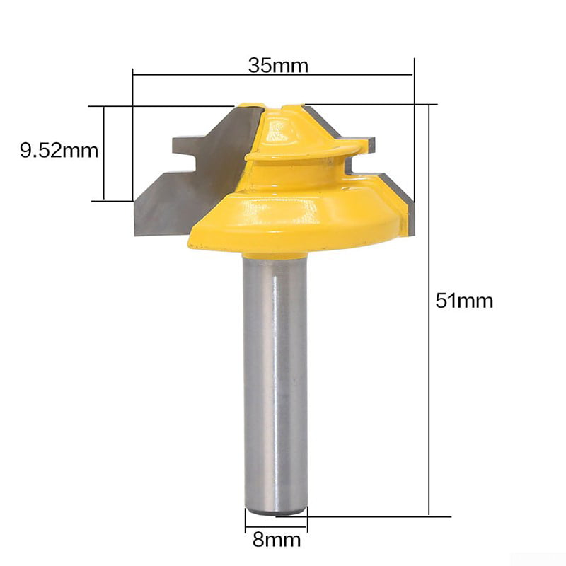 45Degree Lock Miter Router Bit 8mm Shank Trimmer Milling Joint Tenon Cutter 