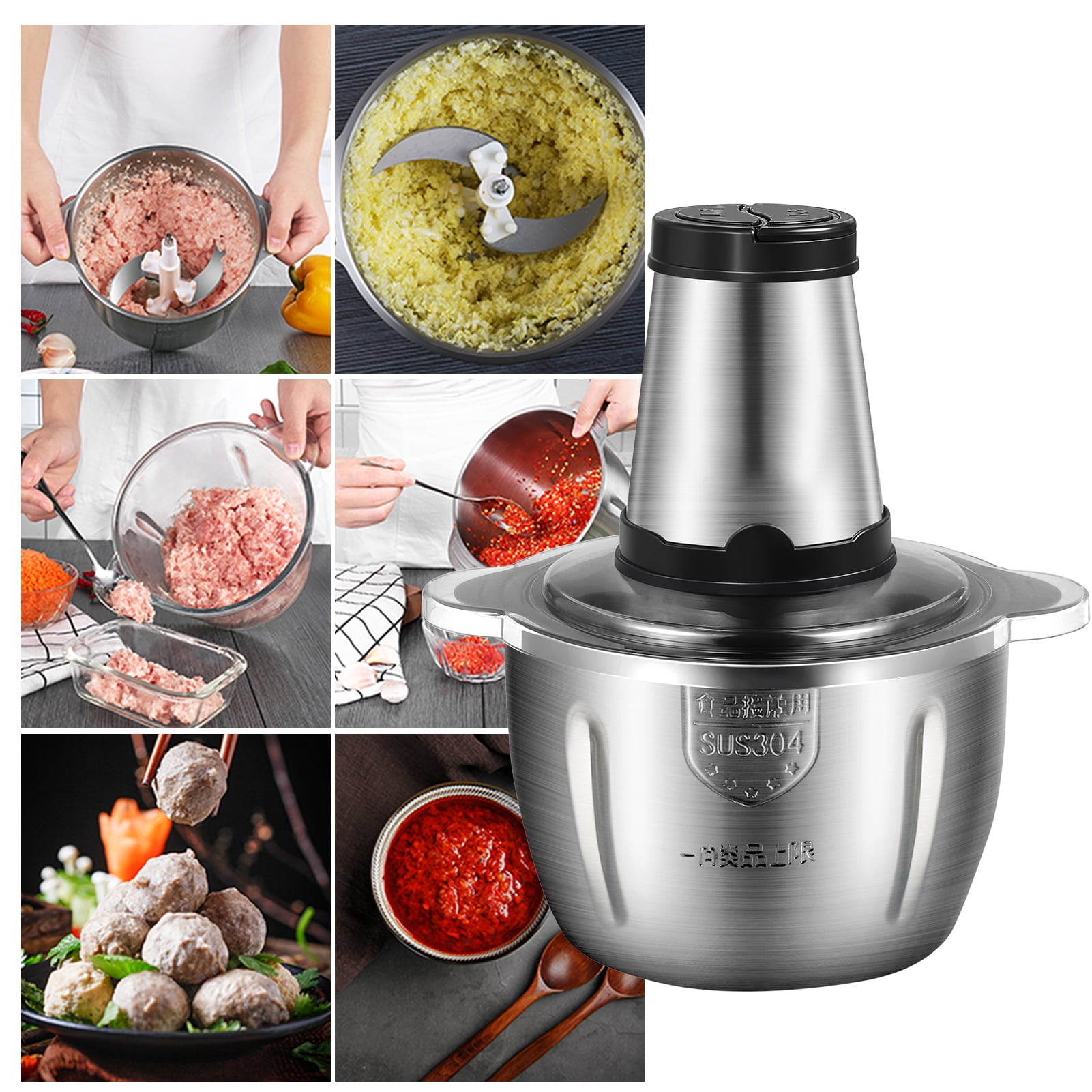 Telcuisine Meat Grinders for Home Use, 2L Electric Food Processors  Stainless Steel Meat Chopper with Egg Whisk for Meat, Vegetables, Fruits  and Nuts