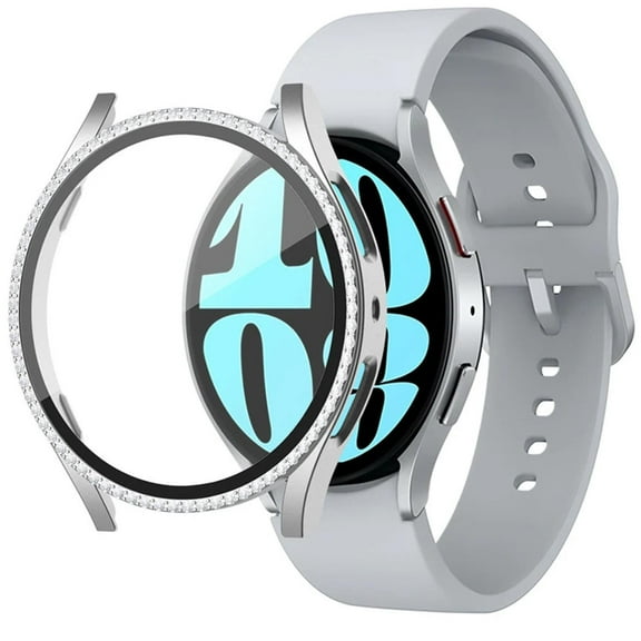 LEIXIUER Glass Case Compatible with Samsung Galaxy Watch 6 4 5 44mm 40mm 44 Accessoires Bling Diamond PC bumper Screen protector watch6 watch5 watch4 Waterproofing Cover