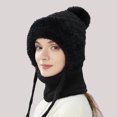 thumbnail image 2 of XIAOCHA Women's Fleece‑Trim Ear‑Flap Beanie Solid Outdoor Snow Neck Gaiter Fall Winter Neckwear,Black, 2 of 4