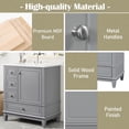 thumbnail image 4 of Christopher Knight Home 30" Bathroom Vanity with Ceramic Sink, Multifunctional Storage, Soft Close Door, Gray, 4 of 13