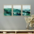 thumbnail image 2 of PixonSign Framed Canvas Print Wall Art Set - Watercolor Green Teal Mountain Forest Art - Set of 3 Nature Wilderness Landscape Artwork Modern Wall Décor - 12"x16"x3 Panels Natural, 2 of 5