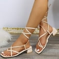 thumbnail image 5 of EQWLJWE Beach Sandals for Women Ankle Strappy Gladiator High Heeled Sandals Chunky Block Heel Square Open Toe Dress Shoes for Dance Performance, 5 of 5