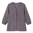 thumbnail image 5 of DHFJKG Womens V Neck T Shirt Loose Fit 3/4 Sleeve Solid Color Basic Tee Summer Breathable Linen Beach Vacation Clothes Soft Tops, 5 of 5