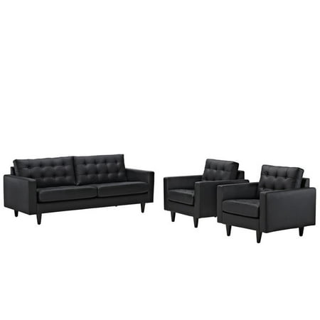 Modway Empress 3 Piece Leather Tufted Sofa Set In Black