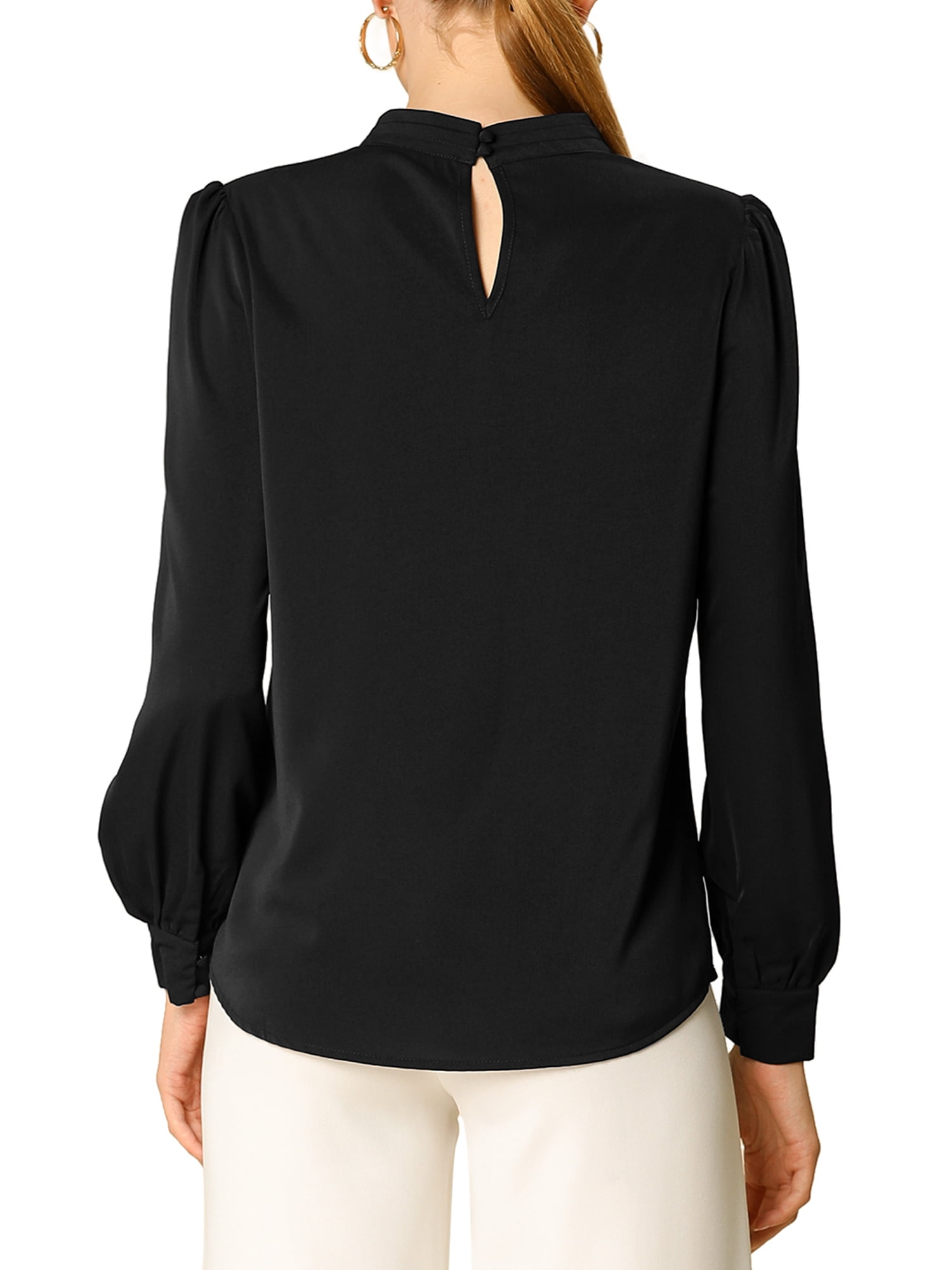 DARING DIVA Women's Stand Collar Long Sleeve Office Blouse M Black