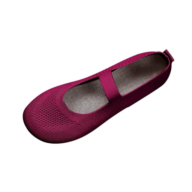 WRKEKC Womens Shoes Solid Color Round Toe Knit Fabric Breathable Low Cut Slip On Soft Sole Flat Outdoor Work Shoes