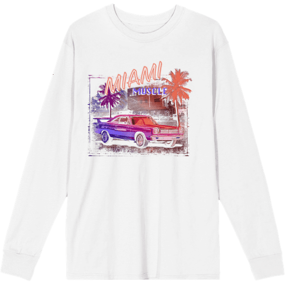 Car Fanatic Miami Muscle Crew Neck Long Sleeve Adult Tee-Medium-White