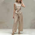 thumbnail image 4 of SOOMLON Travel Outfits for Women 2 Piece Sets Crew Neck Sleeveless Tie Tees Pleats Pants with Pockets 2 Piece Sets, 4 of 6