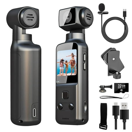 MARVUE 4K Body Camera with External Microphone, 270° Rotatable Mini Video & Audio Pocket Camera Ideal for Outdoor, Bike, Travel, 32GB Included