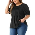 thumbnail image 2 of DARING DIVA Women's Plus Tops Puff Crew Neck Tunic Blouses 1X Black, 2 of 6