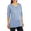 Maternity Elbow Sleeve Peasant Top with Crochet Lace Gauze Knit