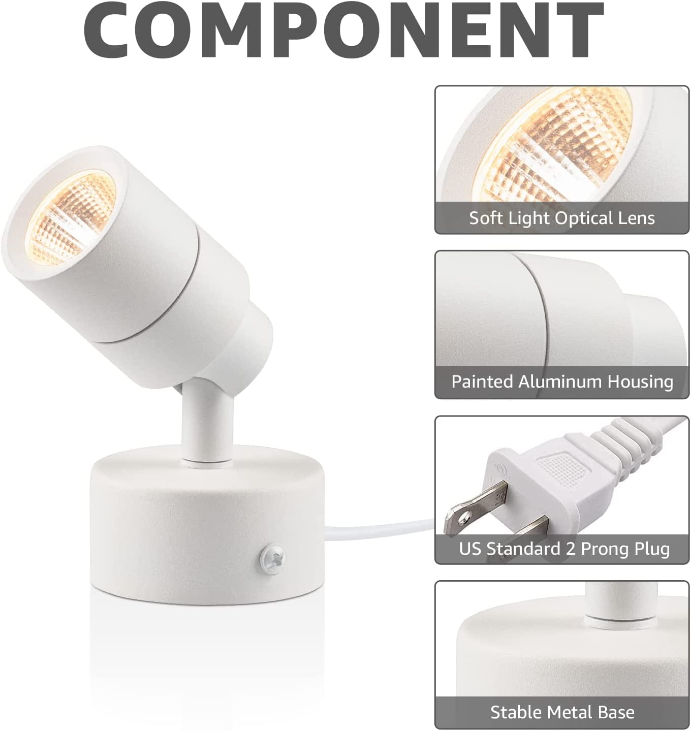 SUNVIE 2 Pack LED Uplights for Indoor Use, Warm White Floor Spotlight Lamp, 120V Accent Lighting, 5.9ft Cord with Foot Switch