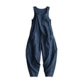 thumbnail image 6 of Linen Look Wide Strap Jumpsuit for Women - Loose Fit Pocketed Solid Color Casual Outfit, Summer Vacation Matching Lounge Wear Navy XXL, 6 of 7