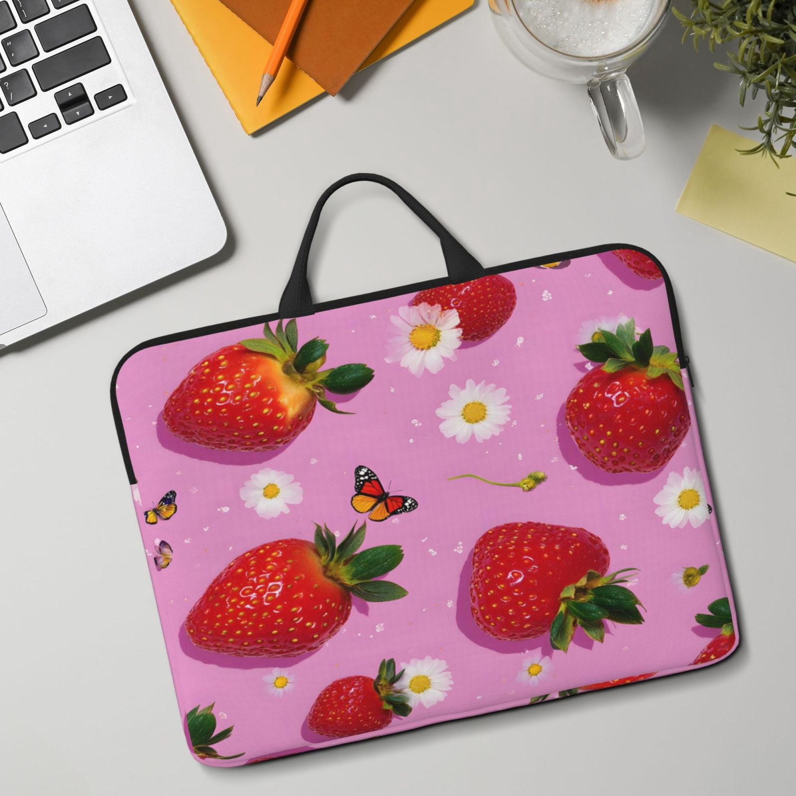 Laptop Sleeve Bag For Women Men 14inch Waterproof Durable Protective Computer Carrying Cover Handle Laptop Case Bag Fresh Strawberrie