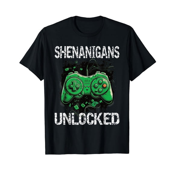 Shenanigans Unlocked St Patricks Day Gamer Boys Teens T-Shirt