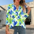 thumbnail image 5 of CYMMPU Casual Floral Printed 3/4 Length Sleeve Shirts Business Work Blouses to Wear with Leggings Dressy Tunic Tops Elegant Blouse Summer Fall V-Neck 2025 Clothes for Women Navy S, 5 of 6