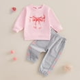 thumbnail image 2 of ShomPort Girls Sweatsuit Bow Print Long Sleeve Sweatshirt Jogger Pants Baby Girl Outfits Set, 2 of 4