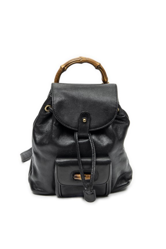 Pre-Owned Gucci Black Mini Bamboo Backpack Backpack Calfskin Leather
