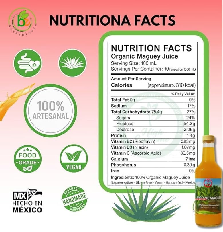 Maguey Juice – 1000 ml (1 L) – Pure Agave Jugo Maguey – Vegan, 100% Artisanal, Non-GMO – Natural Digestive Support