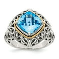 thumbnail image 1 of 14K Two-Tone Gold Ring Band Gemstone Yellow Sky Blue Topaz Cushion, 1 of 6