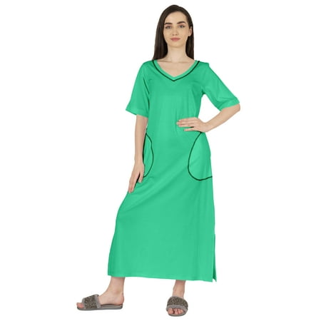 

Inkmeso Solid Long Nightgown For Womens V-Neck Loungewear Casual Sleep Dress With Pockets