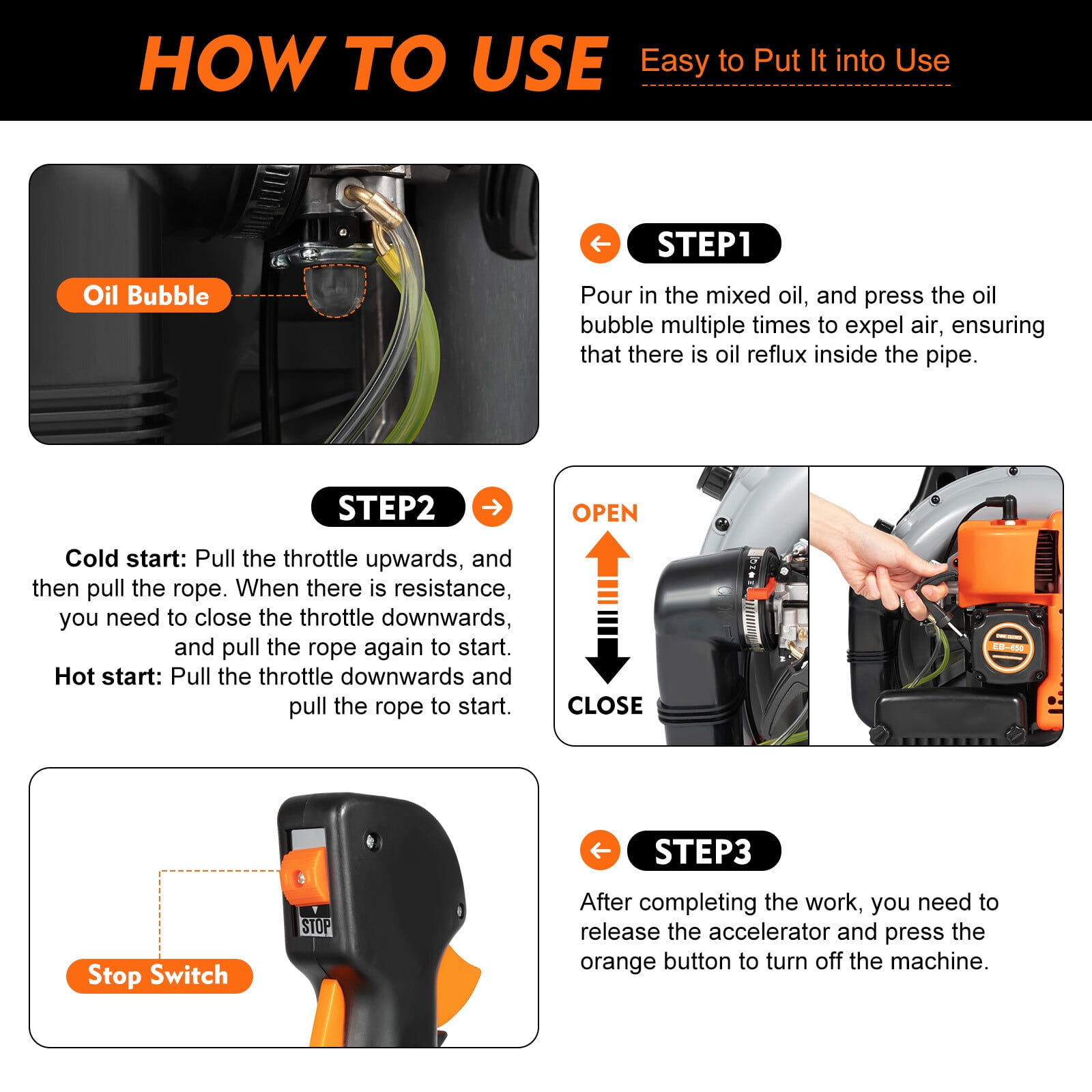 63CC 2-Stroke 2.7KW Backpack Leaf Blower, 6800r/min, Speed Adjustable, 4.3HP Gas Powered Leaf Blower for Commercial Use