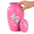 thumbnail image 2 of 10" Aluminum Metal Cremation Urn for Cremated Human Ash Remains Storage | Beautiful Butterfly Artwork Engraved Funeral Pot & Cremation Jar (Burgeon Pink), 2 of 3