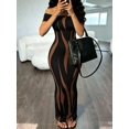 thumbnail image 4 of Womens Black Off The Shoulder Printed Bodycon Maxi Dress, Striped Slim Fit, 4 of 6