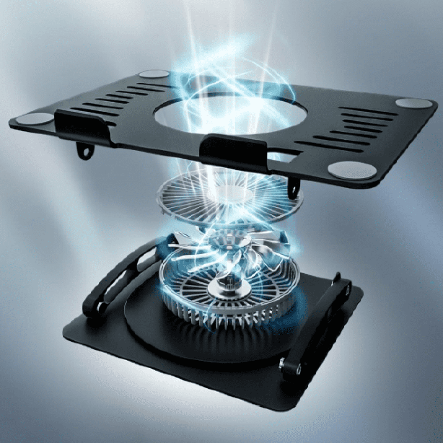 Gaming Laptop Cooling Pad with 360° Rotation Base, Ergonimic Aluminum Laptop Cooling Stand with 3 Speed Fan, Adjustable Height Laptop Cooling Pad for 10-17.3'' Notebook - Silver