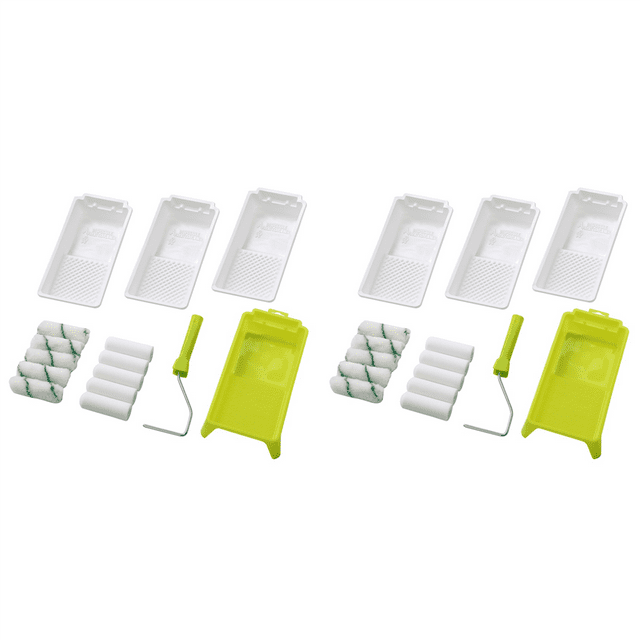Ensemble de 2 Plateaux de Peinture, Doublure de Plateau de Rouleau de Peinture de 4 Pouces, Plateau de Peinture, Doublures de Plateau de Peinture Jetables 6 Pcs, Doublures de Plateau de Peinture,20x Rouleaux 2X Poignée 6x Plateaux Jetables 2X Plateau en Plastique,Blanc&Vert