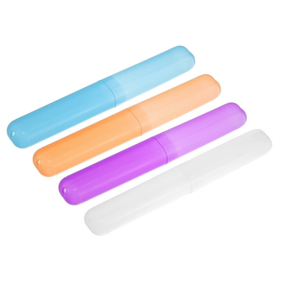 Vocoste 4 Pcs Plastic Lightweight Toothbrush Holders Case for Travel 7.48'x1.06' White Purple Blue Orange