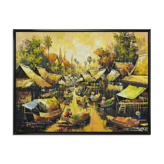 Designart 'Ancient Waterside Life II' Traditional Framed Canvas Wall Art Print