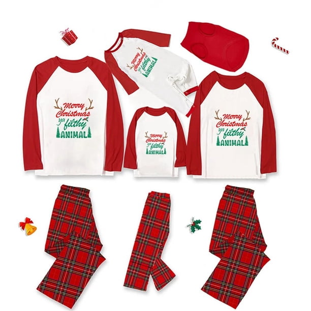 Pijamas familiares navideños Antler, Feliz Navidad Ya, Animal sucio, cuadros rojos, conjunto de pijamas a juego